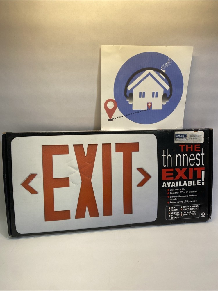 NEW LED Red Emergency Exit Light - Smart Electrician® Ultra Thin - New in Box