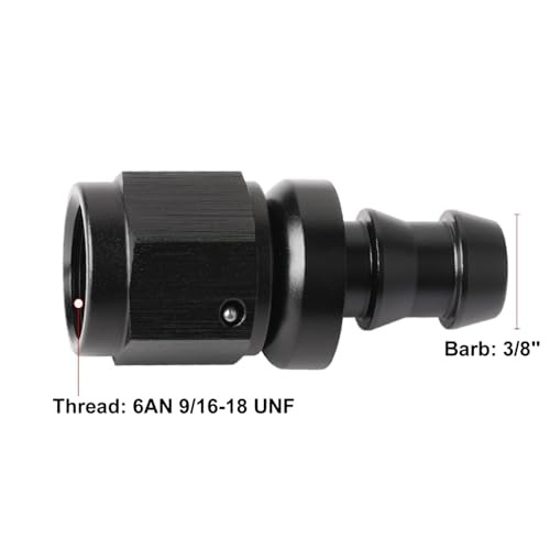 6AN Straight Push Lock Hose Fitting End Adapter 6AN - 2PCS Straight, Black