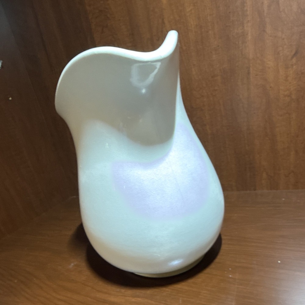 K.T.&K. White China Pitcher with Handle, Solid Pattern, Round Shape