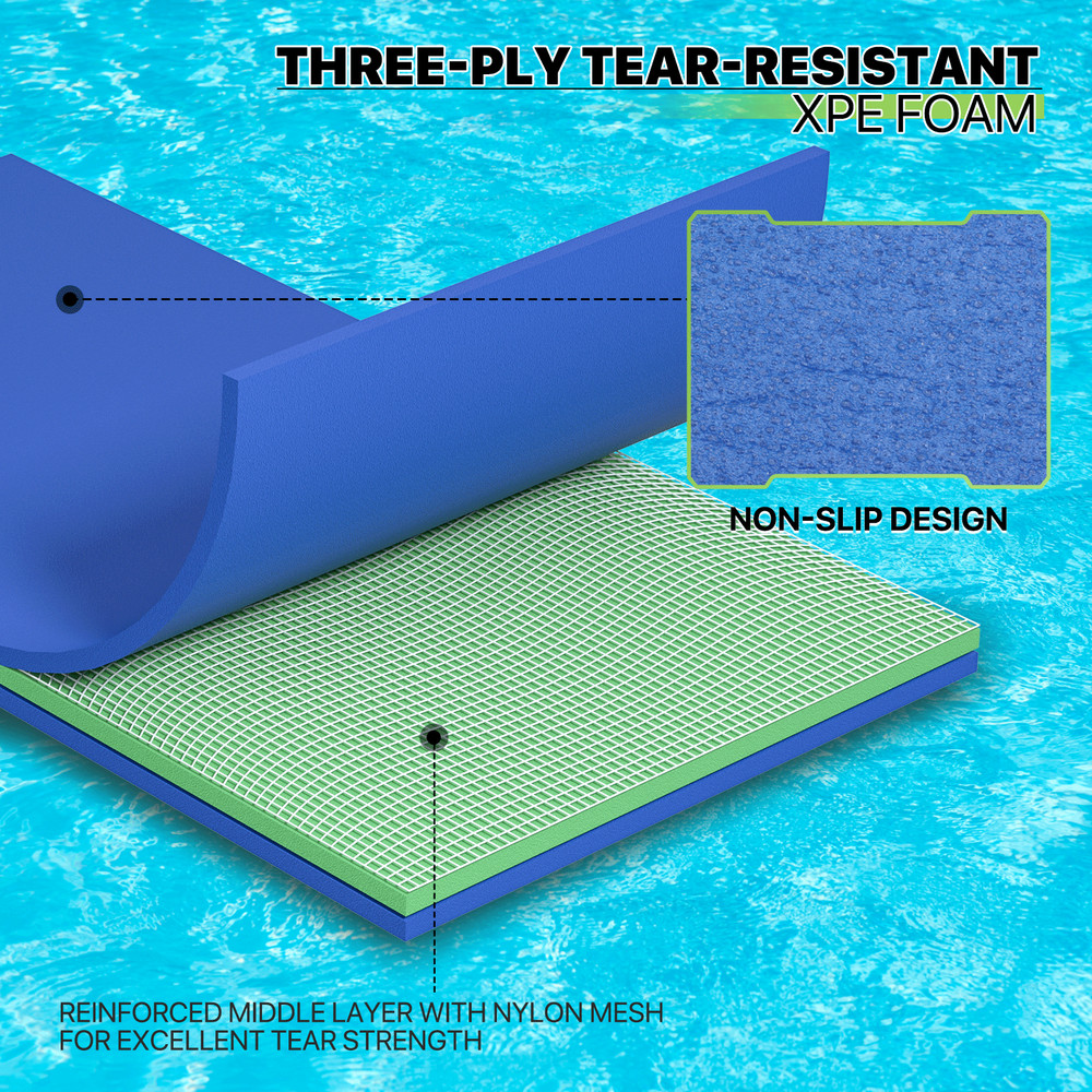 12 ft Blue Floating Water Pad 3-Layer XPE Foam Lounge Bed River Gaint Float Mat