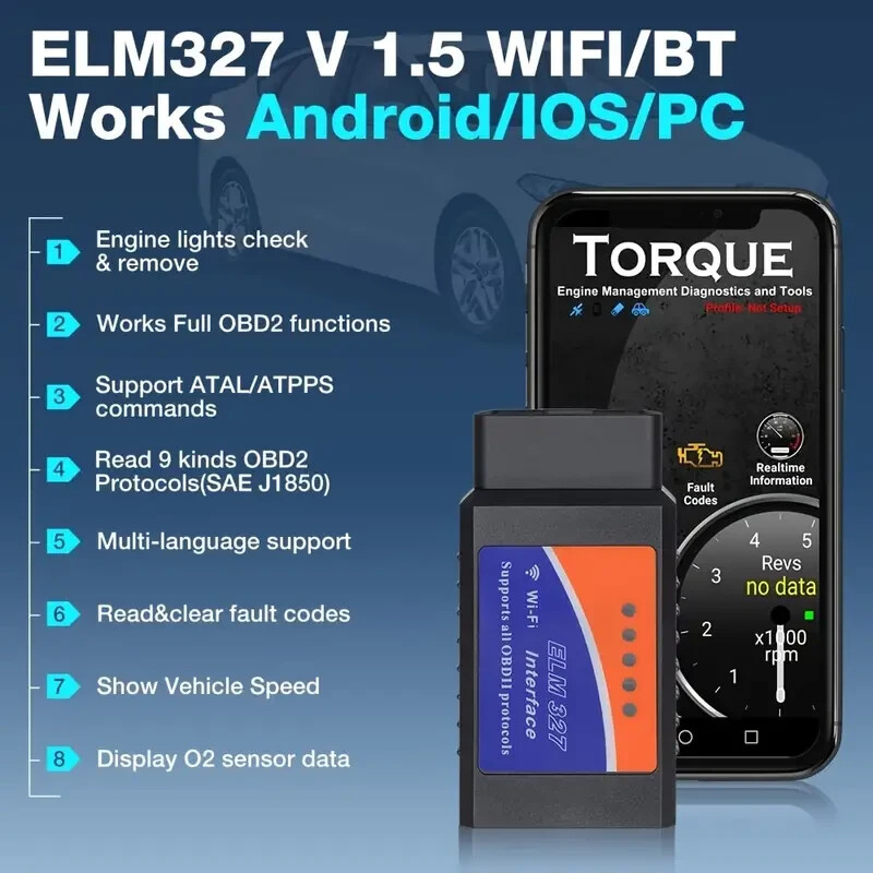 BT5 OBD2 Bluetooth Car Scanner ELM327 Android Auto Torque Diagnostic Scan Tool