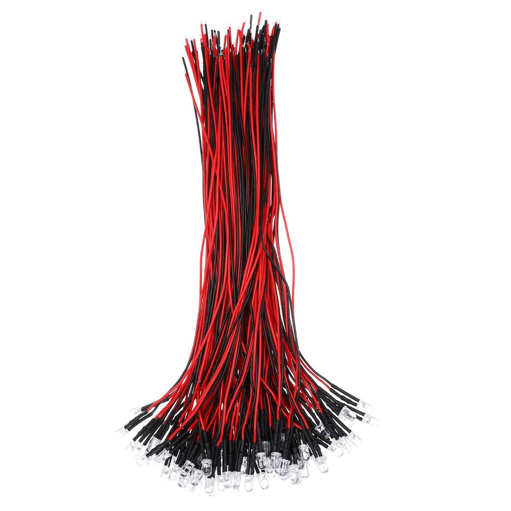 100pcs 5mm LED Diode Lights, Red Light DC 12V for Electronics Components