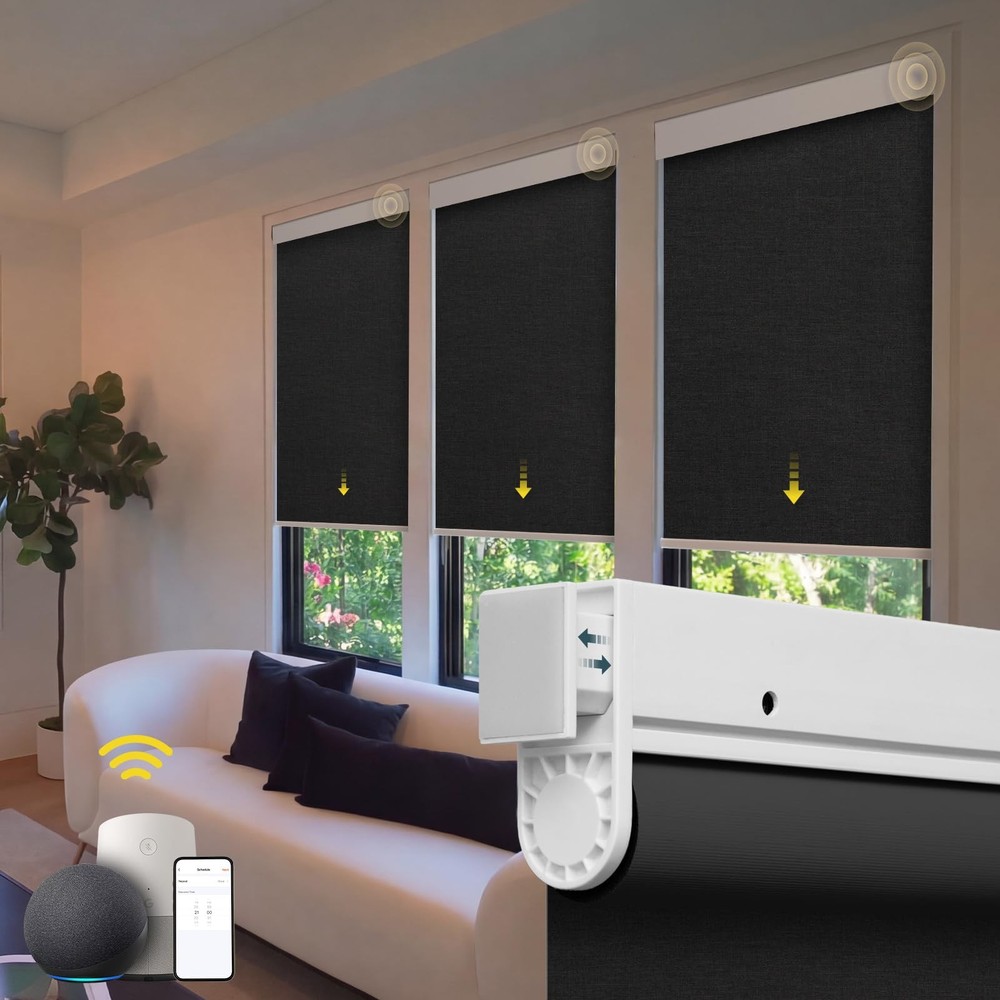 Motorized Blinds No Drill Automatic for Windows 30"W x 72"H, Black