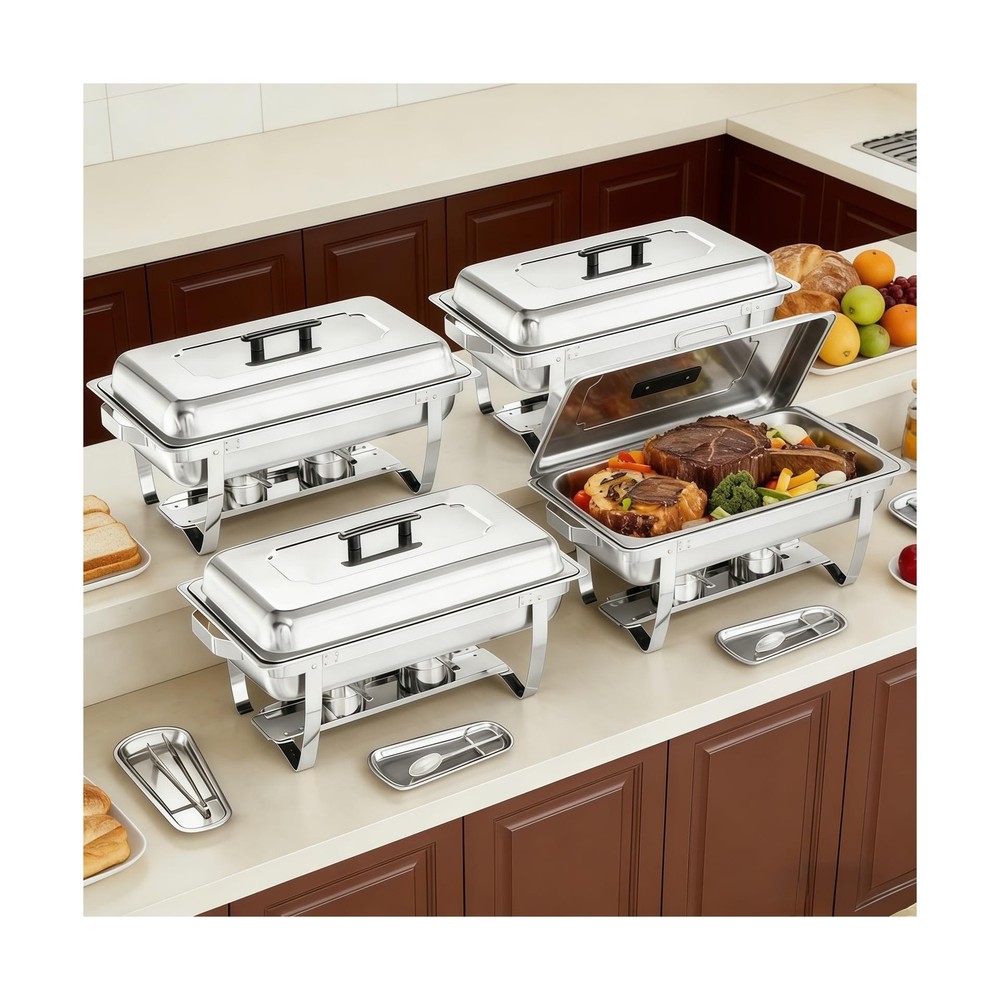 Chafing Dish Buffet Set 4 Packs,9 Quart Stainless Steel Foldable Rectangular ...