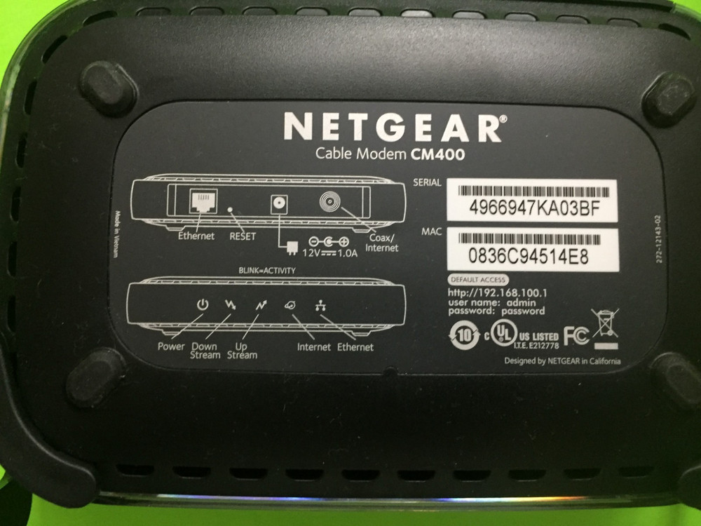 NETGEAR CM400 High Speed Cable Modem Docsis 3.0 with Power Adapter EUC