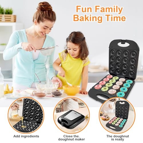 2025 Mini Donut Maker Machine for Home, Kid-Friendly 16-Hole