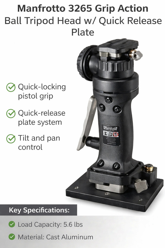 Manfrotto 3265 Grip Action Ball Tripod Head w/ Quick Release Plate