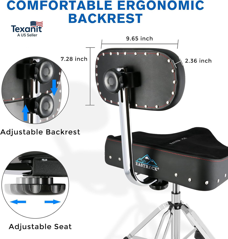 Drum Throne with Backrest 4-Leg,Hydraulic Drum Stool Height Adjustable,Heavy Dut