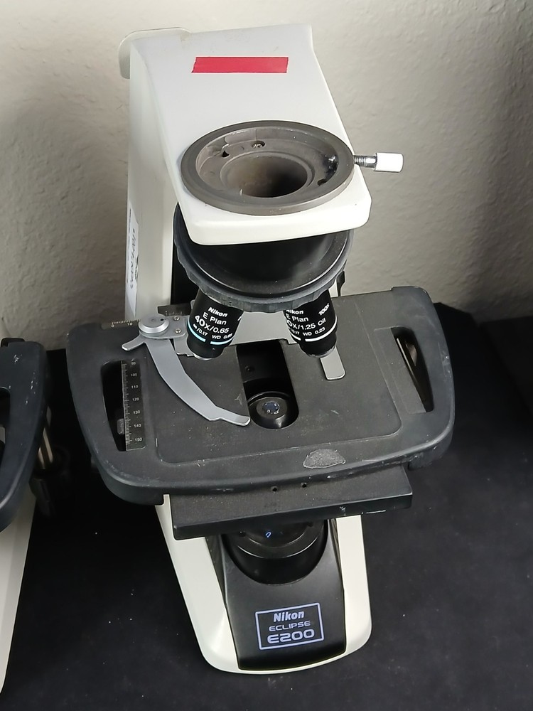 (2) Nikon Eclipse E200 Microscopes & E Plan 4 10 40 100X Oil Sets (No Heads)