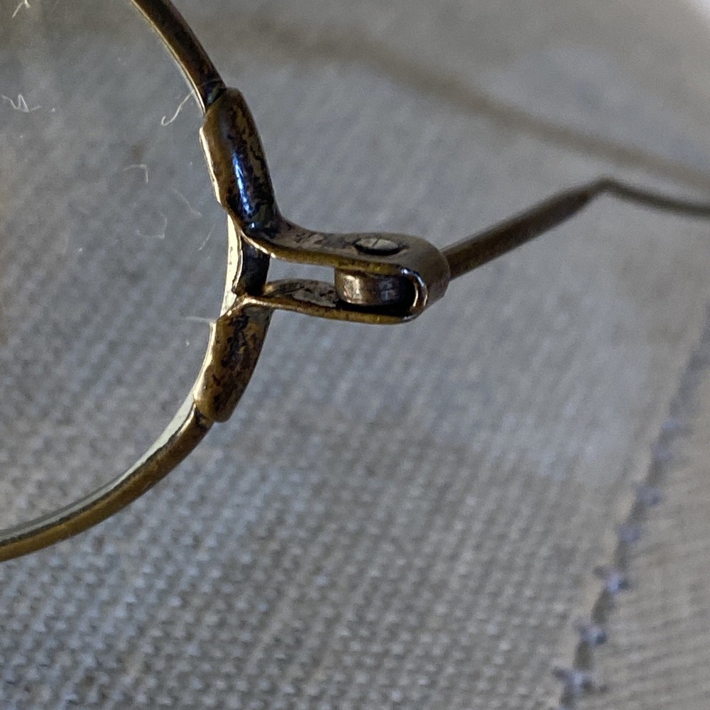 Antique Eyeglass Frames Metal Saddle Bridge Brass Wire Temple Early Frames