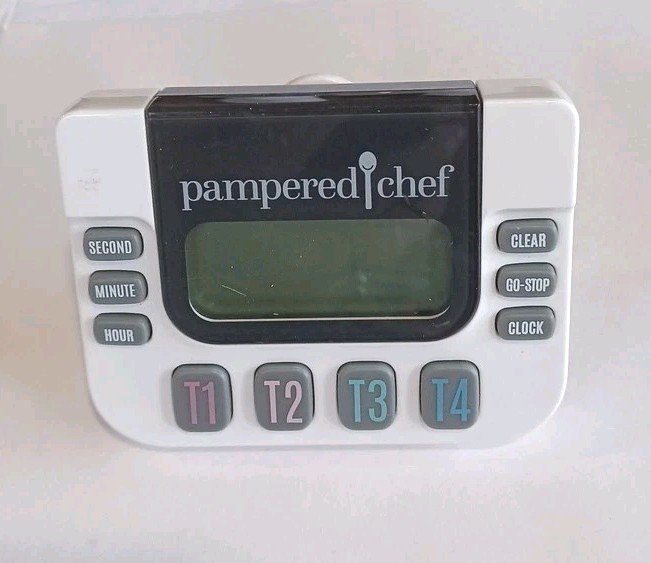 Pampered Chef Digital Kitchen Timer White 100479 Clip On or Stand 4 Timers Clock