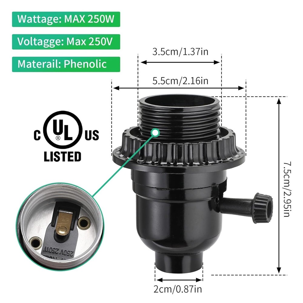 Durable Medium Base Lamp Socket with 2 Shade Rings for Easy Replacement