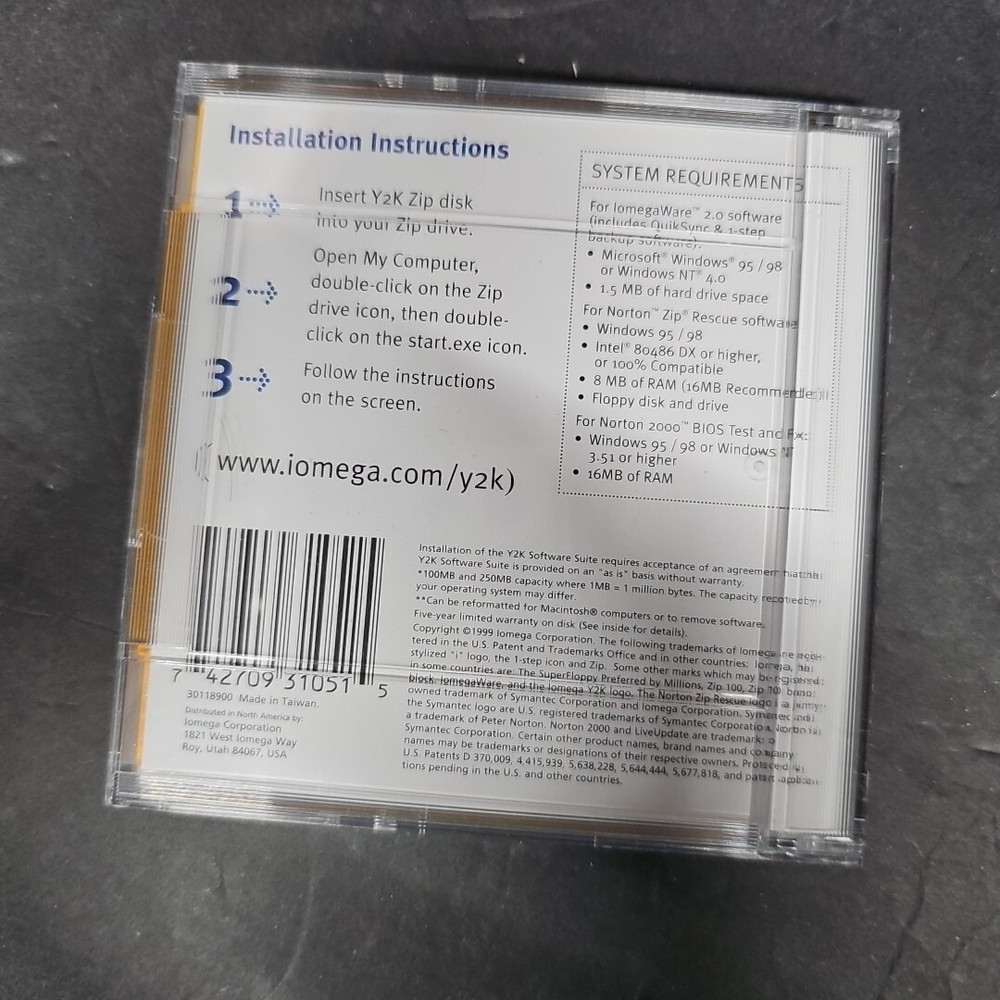 Iomega Zip Disk Formatted Y2K Norton 2000