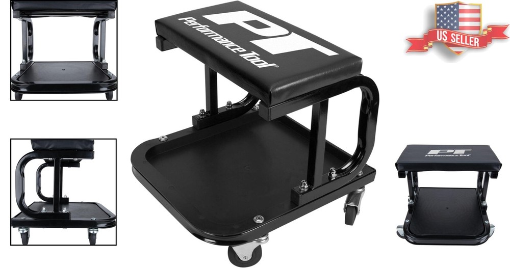 Efficient Rolling Work Seat for Mechanics - Shielded Casters & Padded Cushion