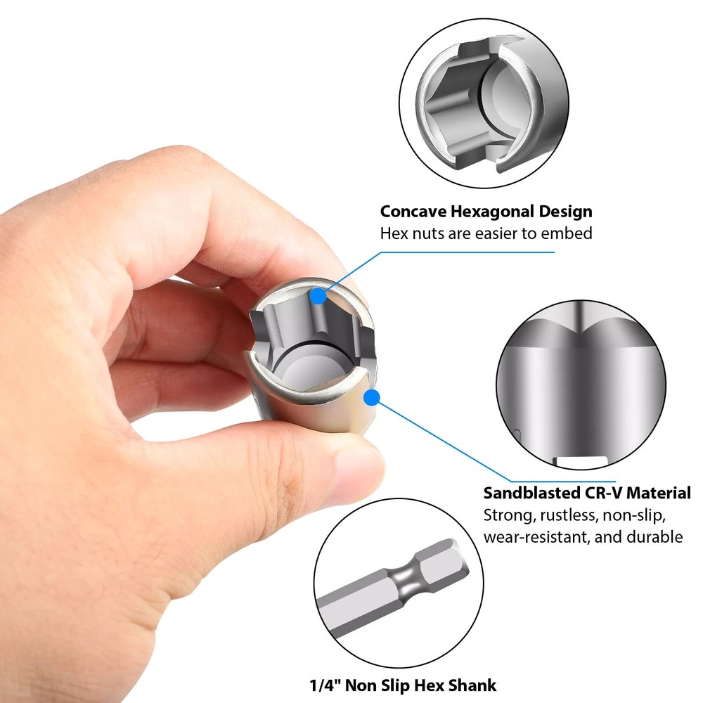 1Set Power Wing Nut Driver Hook Drill Bits Socket Wrench Tool 1/4 Inch Hex Shank
