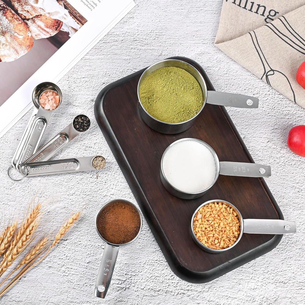 Measuring Cups and Spoons Set,Stainless Steel 8 Piece Nesting Measuring Tools fo