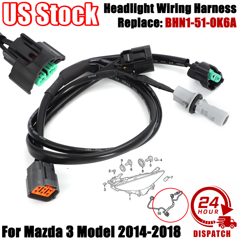 Front Headlight Wiring Harness For Mazda 2014-2018 Mazda 3 Replace BHN1-51-0K6A