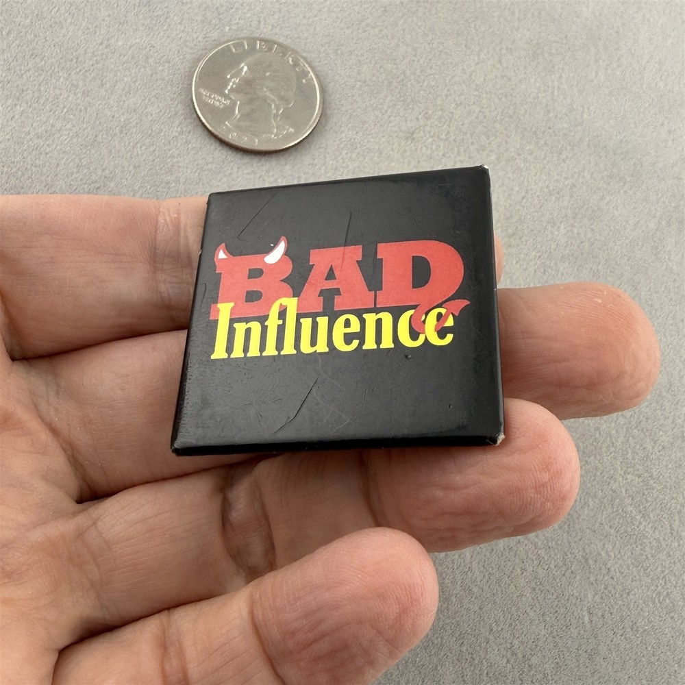 Bad Influence Devil Horns Tail Funny 1.5" Square Pinback Button #61462