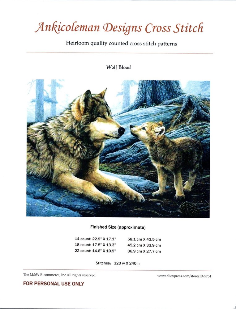 Ankicoleman Designs Cross Stitch Pattern Wolf Blood