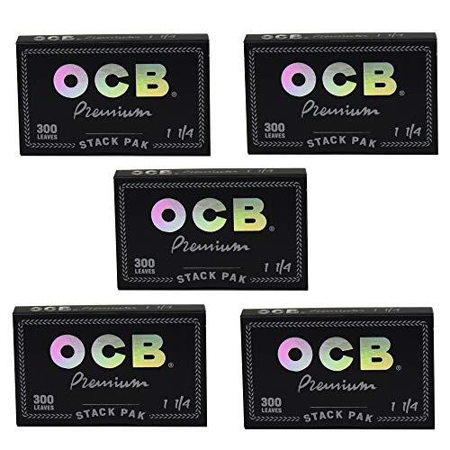 OCB Premium Rolling Paper 1 1/4 Stack Pak (300 Leaves Per Pack) 5 Booklets