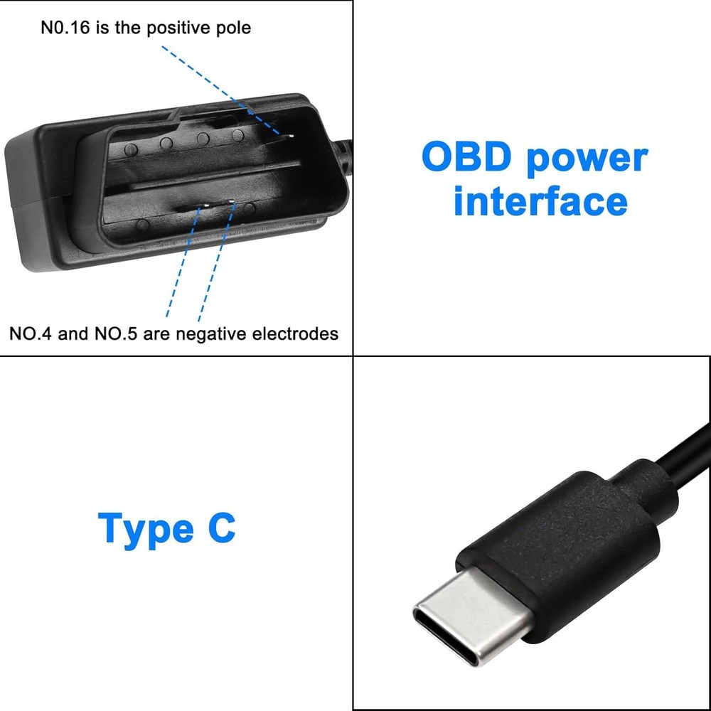 Type C OBD Power Cable for Dash Cam - 24-Hour Surveillance, 3.5M