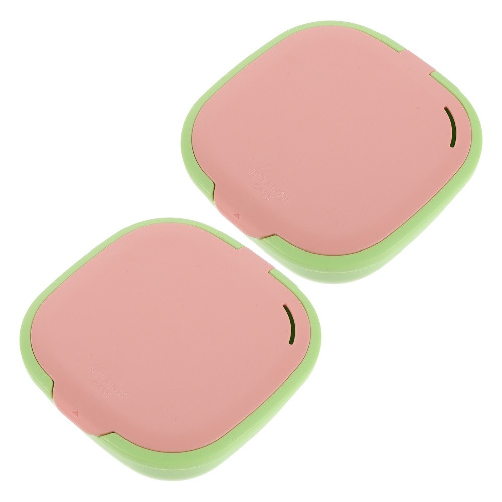 2 Pcs Compact Denture Case Cute Slim Retainer Aligner with Mirror