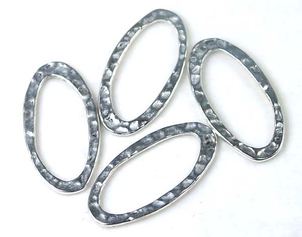 6 Silver Pewter Hammered Oval Large Ring 40x20mm