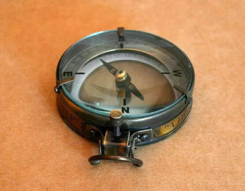 Antique brass compass 3" nautical spencer map reader magnifying compass