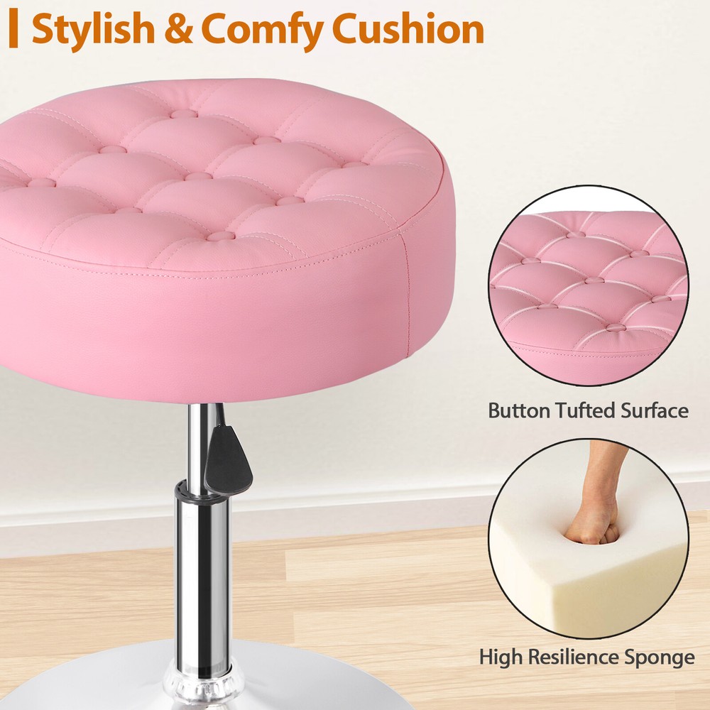 Pink Vanity stool for Makeup Room Adjustable Height PU Leather Bar Stool