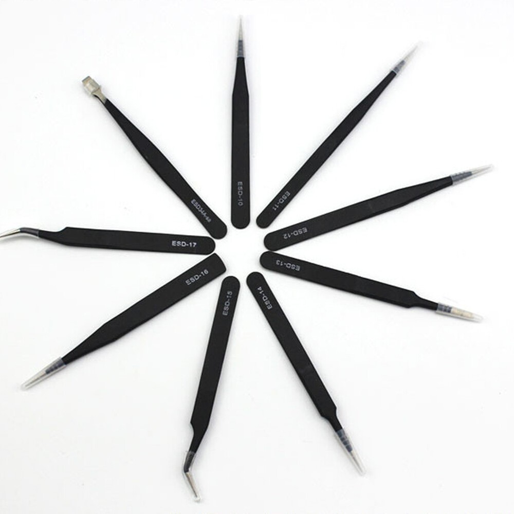 US 9 pc ESD Tweezers Anti Static Tool Precision Kit Set Tools Electronics Repair