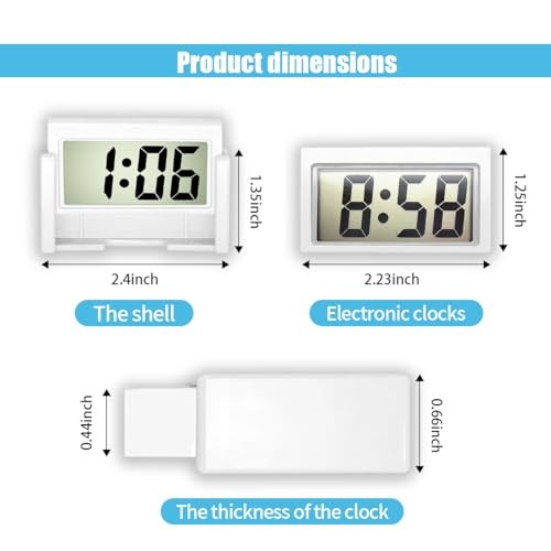 Small Electronic Dashboard Car Time Clock Self-Adhesive Mini Car White
