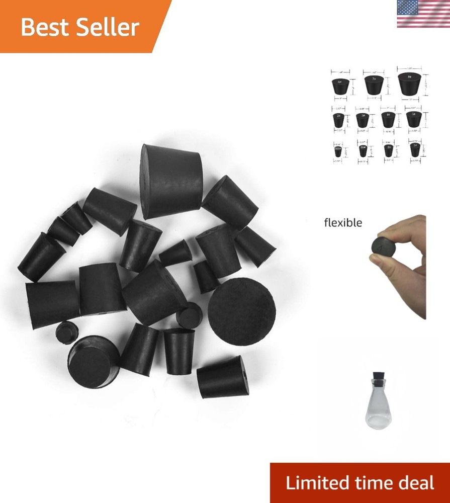 21 Solid Natural Rubber Stoppers - Leak-Proof Assortment for All Applications