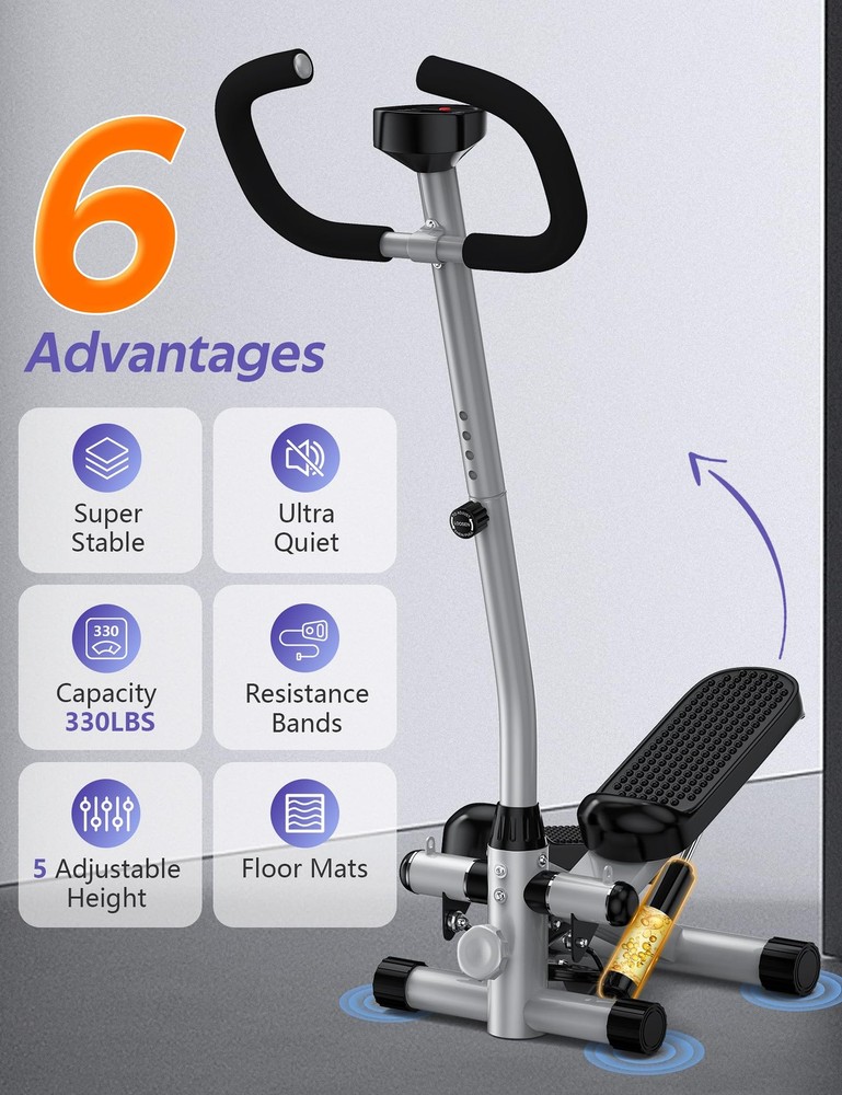 Mini Stepper with Handlebar for Exercise, Stair Stepper with Resistance Band,...