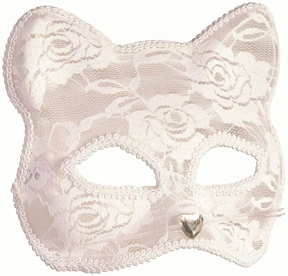 White Lace Cat Half Mask - Rubie's