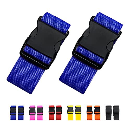 2 Pack Suitcase Straps, Bright Color Adjustable Luggage Belts, TSA Blue