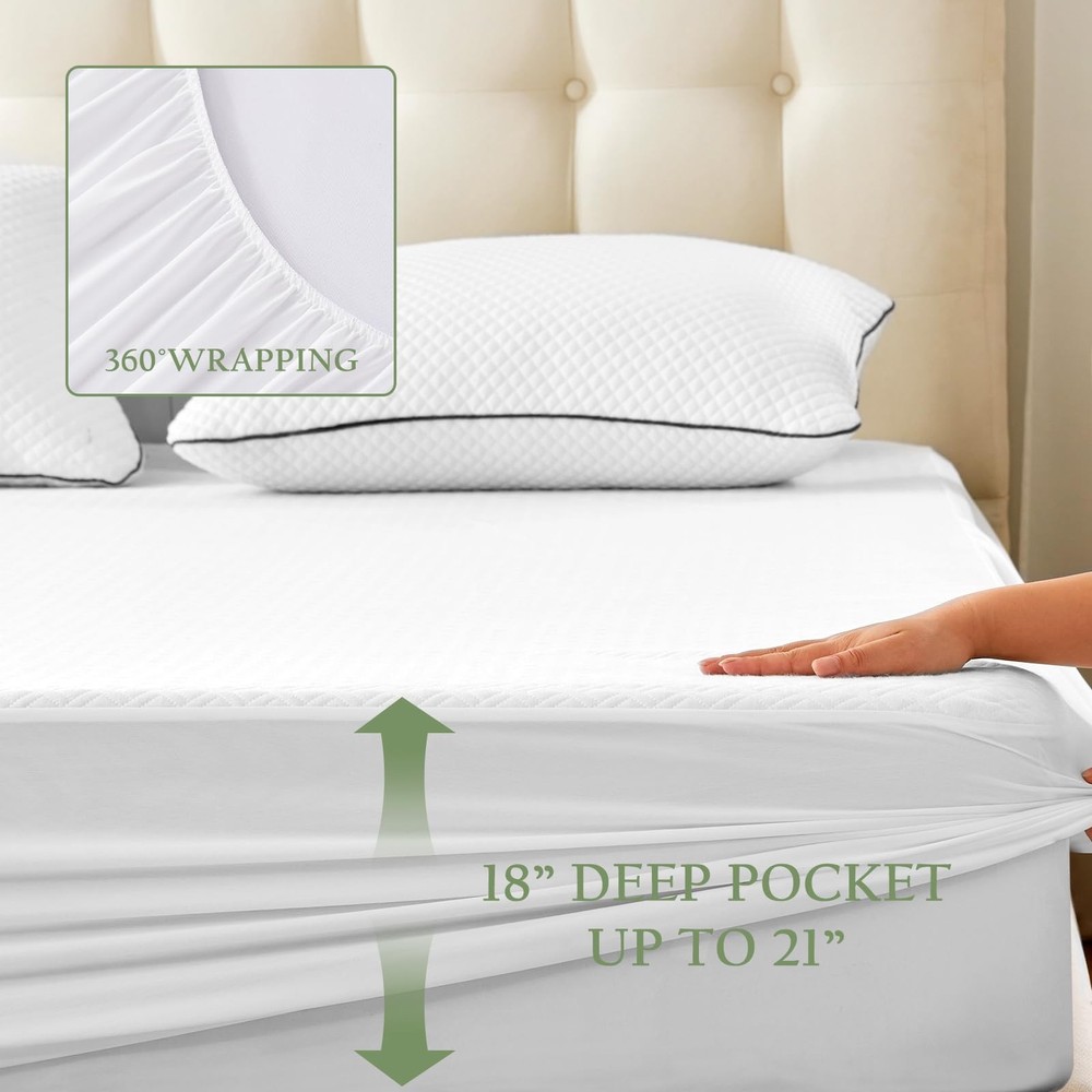 King Size Waterproof Mattress Protector Viscose Derived from Bamboo, Soft Mat...
