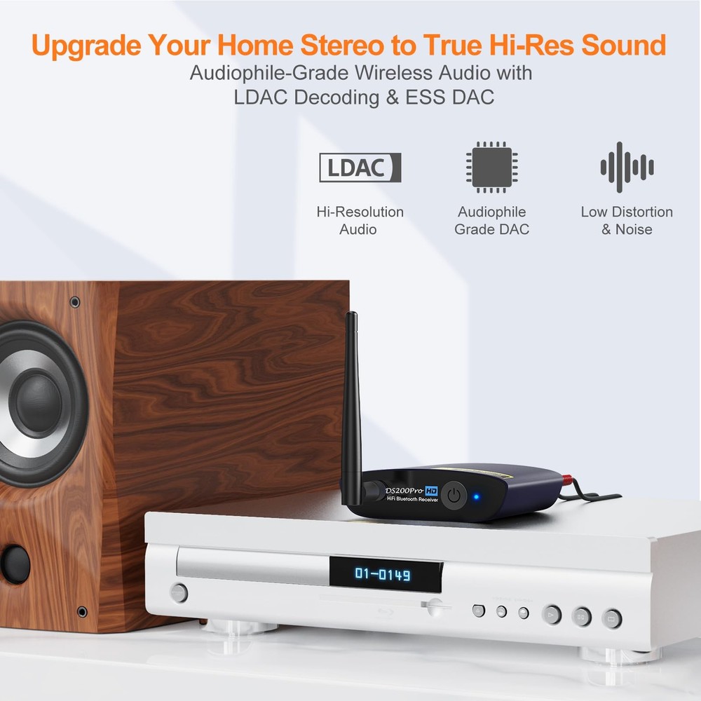 HiFi Bluetooth 5.3 Receiver, LDAC aptX HD, Wireless Audio Adapter, RCA/Optical