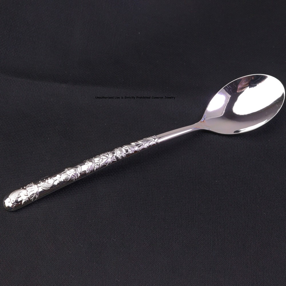 Pure Solid S999 Fine Silver Healthy Tableware Lotus Soup Spoon 5.7inch L