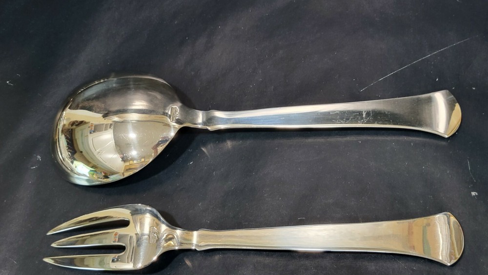 Hans Hansen Danish Solid Sterling Salad Serving Set, Spoon & Fork, 9", 202 grams