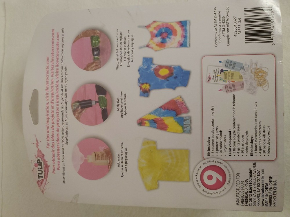 Tulip One Step Classic Tie-Dye Kit Dyes Up To 9 Projects includes project.