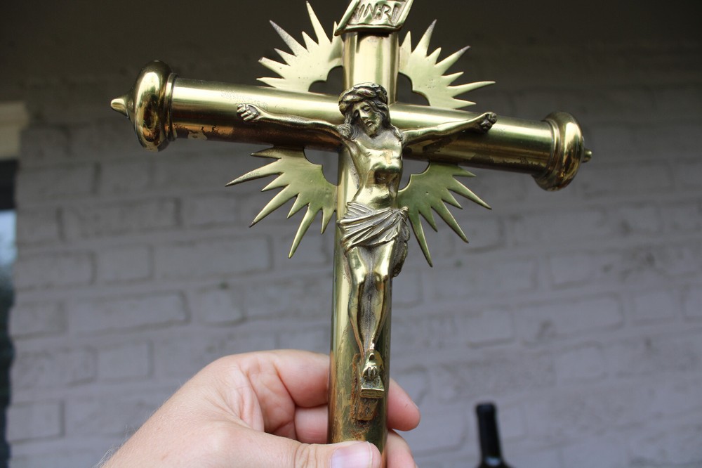 Antique brass altar church crucifix