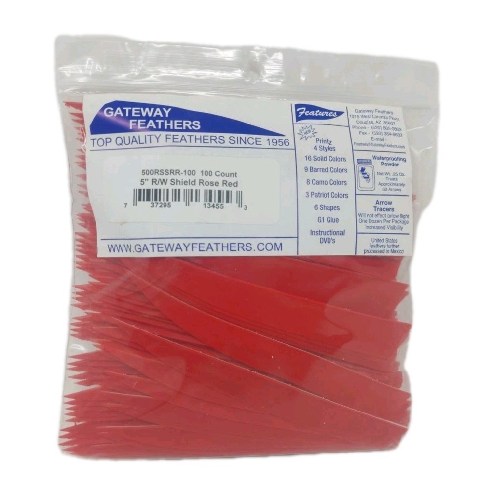 100 Pack Gateway Feathers 5" Right Wing: Shield Rose Red 500RSSRR-100
