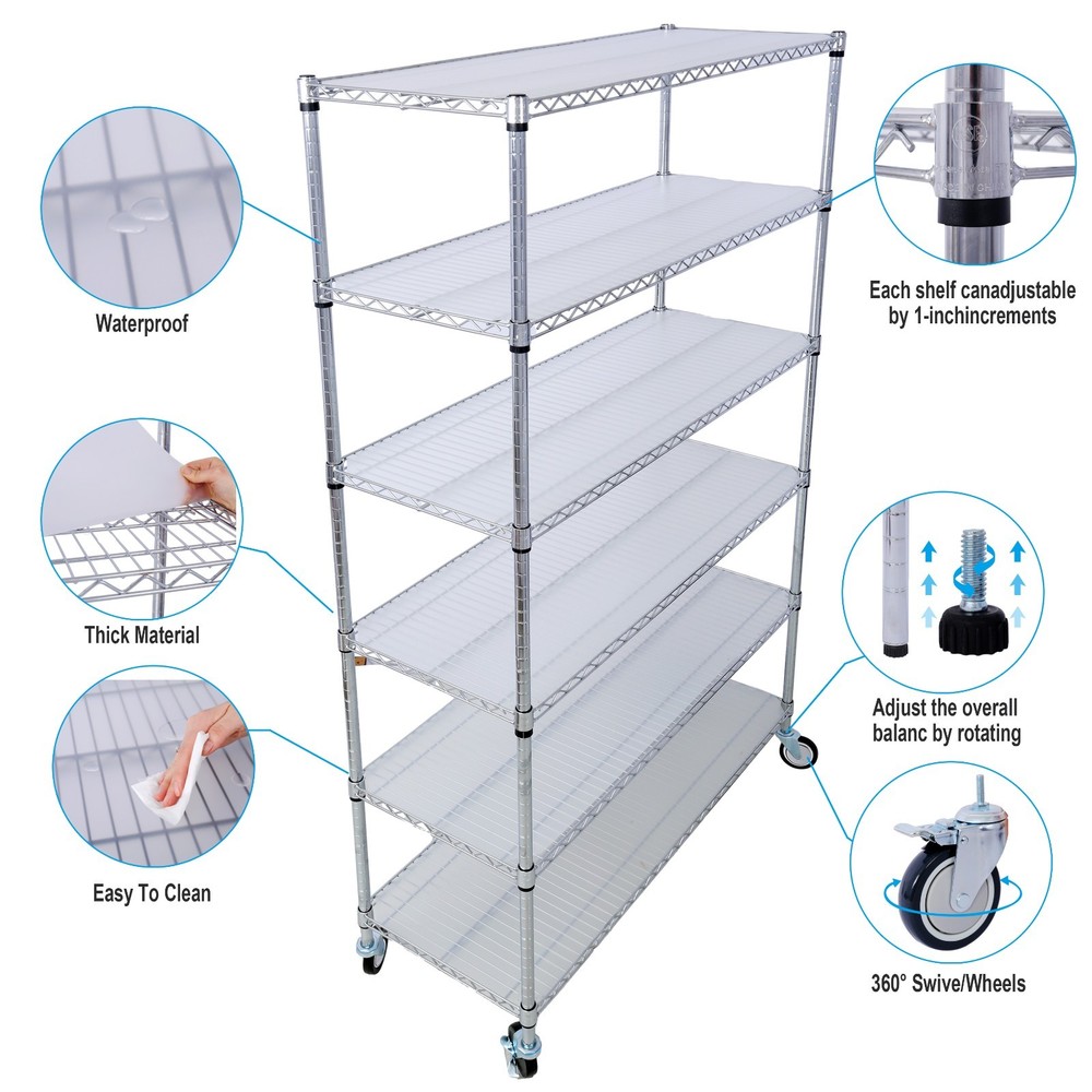 6-Tier 6000lbs Capacity Wire Shelving Unit 84x48x20 with Wheels
