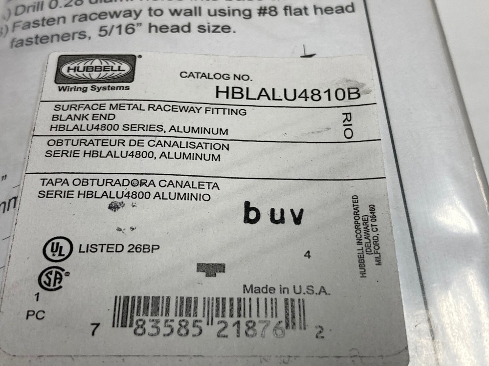 Hubbell HBLALU4810B, Raceway Blank End Fitting, Quantity Discounts, USA Made