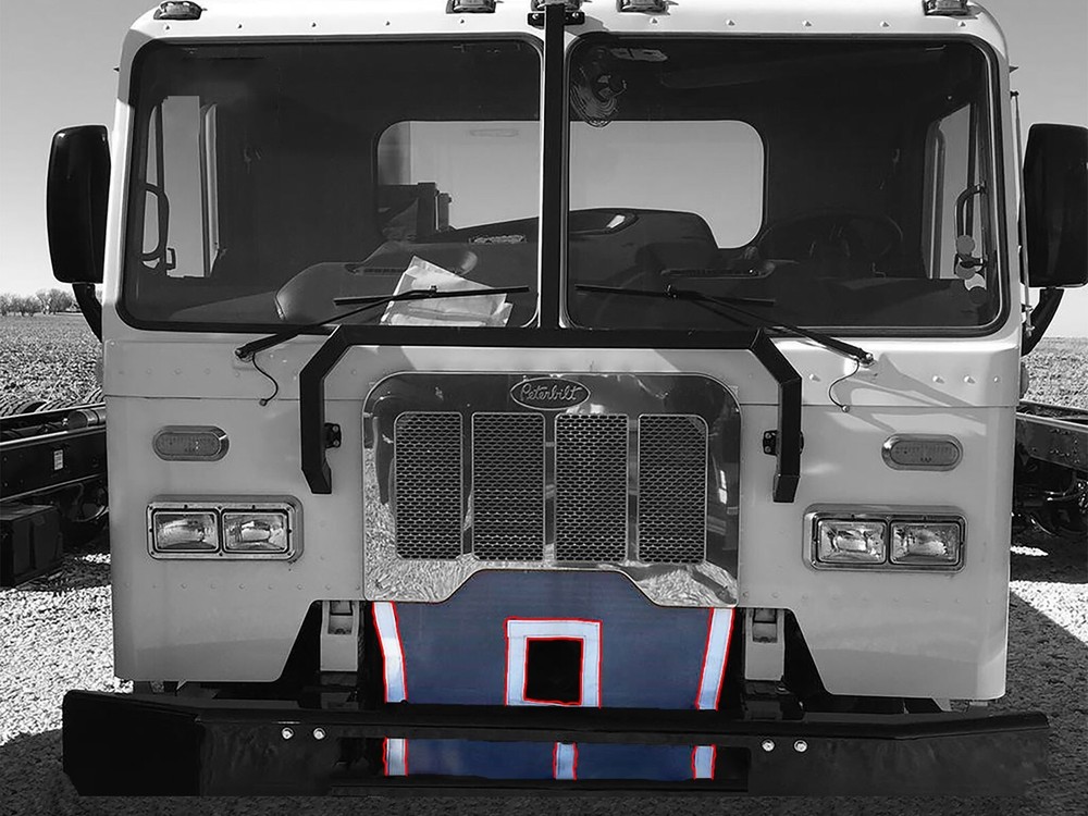 GrilleAdz Peterbilt 320 520 WITH PTO Cutout Premium white Bugscreen Trash Screen