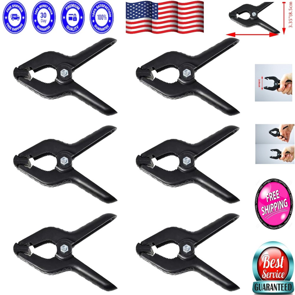 6-Pack Heavy-Duty 4.5'' Spring Clamps for Photo Studio Backdrops - Black