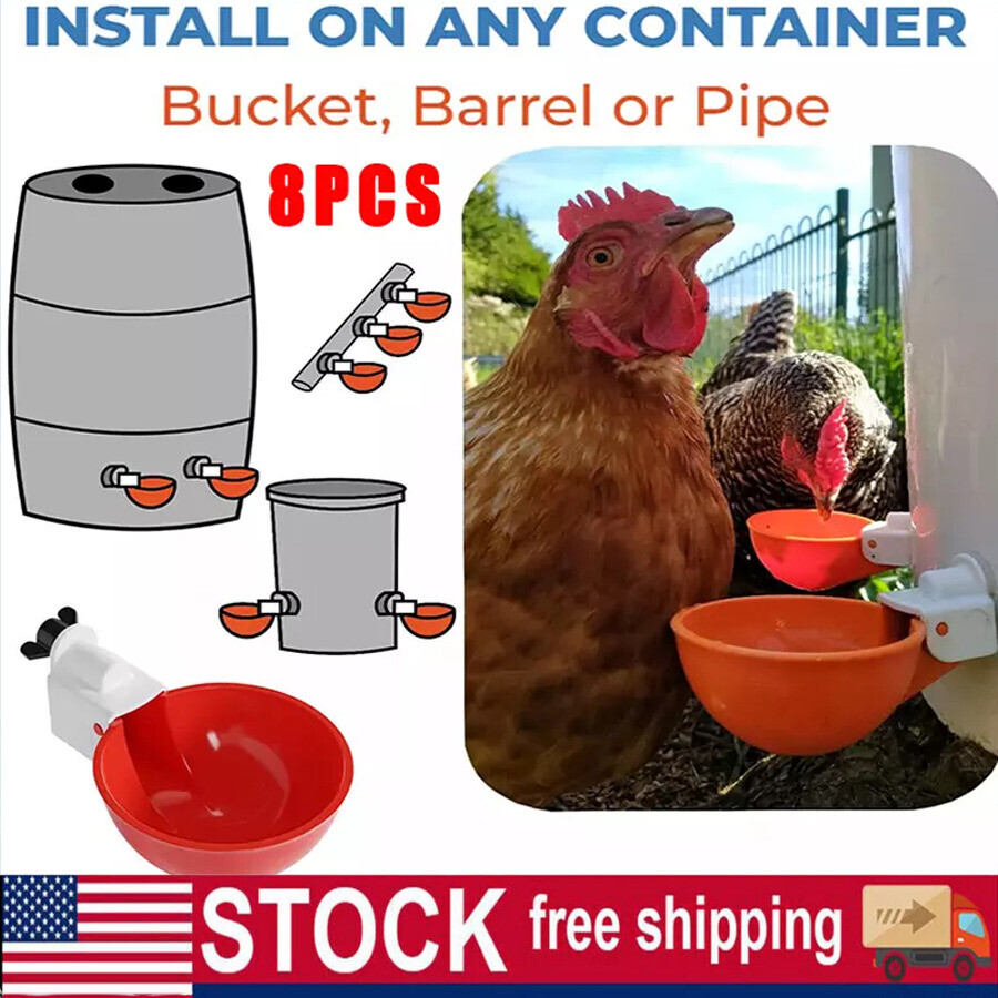 8X Poultry Water Drinking Cups Chicken Hen Plastic Automatic Drinker Feeder