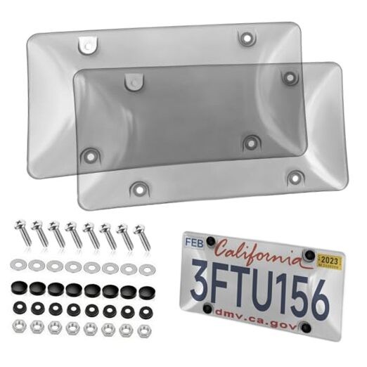 2 Pack Clear License Plate Cover Protectors with Gray