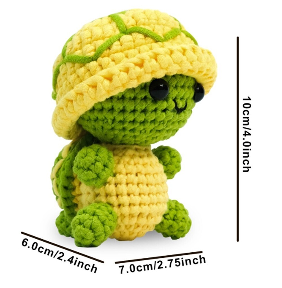 Beginner Crochet Turtle Kit DIY Amigurumi Set Yarn Tools Included Video Tutorial