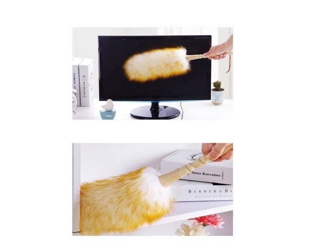 Lambswool Duster with Solid Wooden Handle, Leather Hang Strap,18.9 inch Long